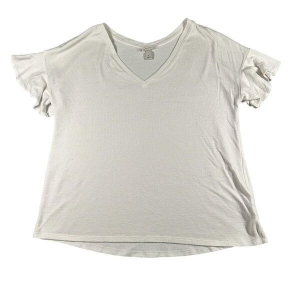 A New Day Shirt Womens Large White Ruffle Sleeve V Neck Soft Tee Top Terry Cloth - Picture 1 of 8